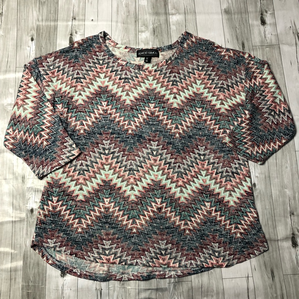 Almost Famous Blouse Womens 1X Chevron Top